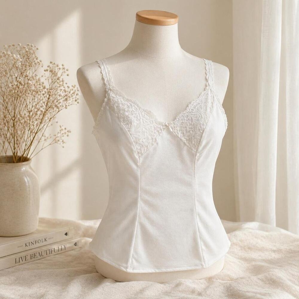 Vintage white olga nylon lace camisole USA Sz 36